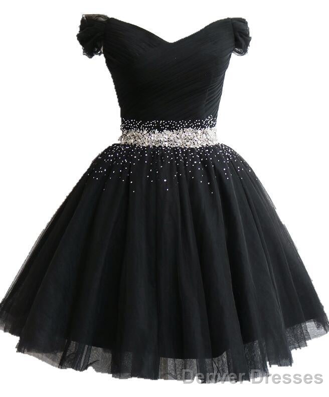Cute Black Short Tulle Sweetheart Black D ress Prom Dresses