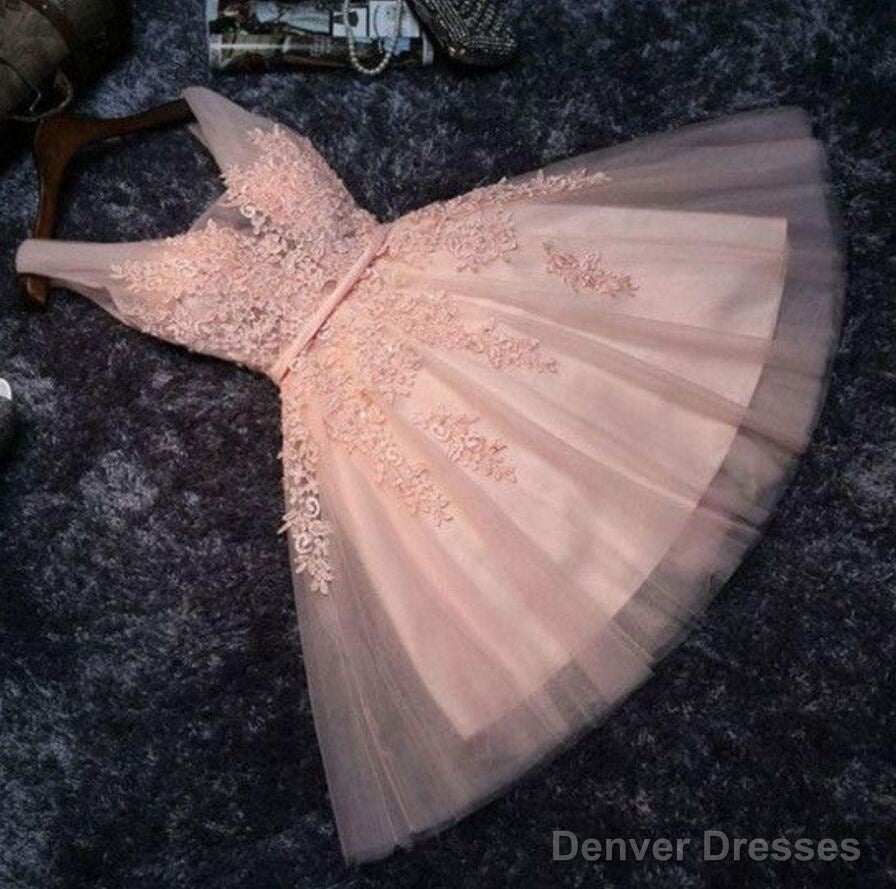 Princess V Neck Lace Appliques Beaded Short Prom Dress, Homecoming Dresses Secondary image