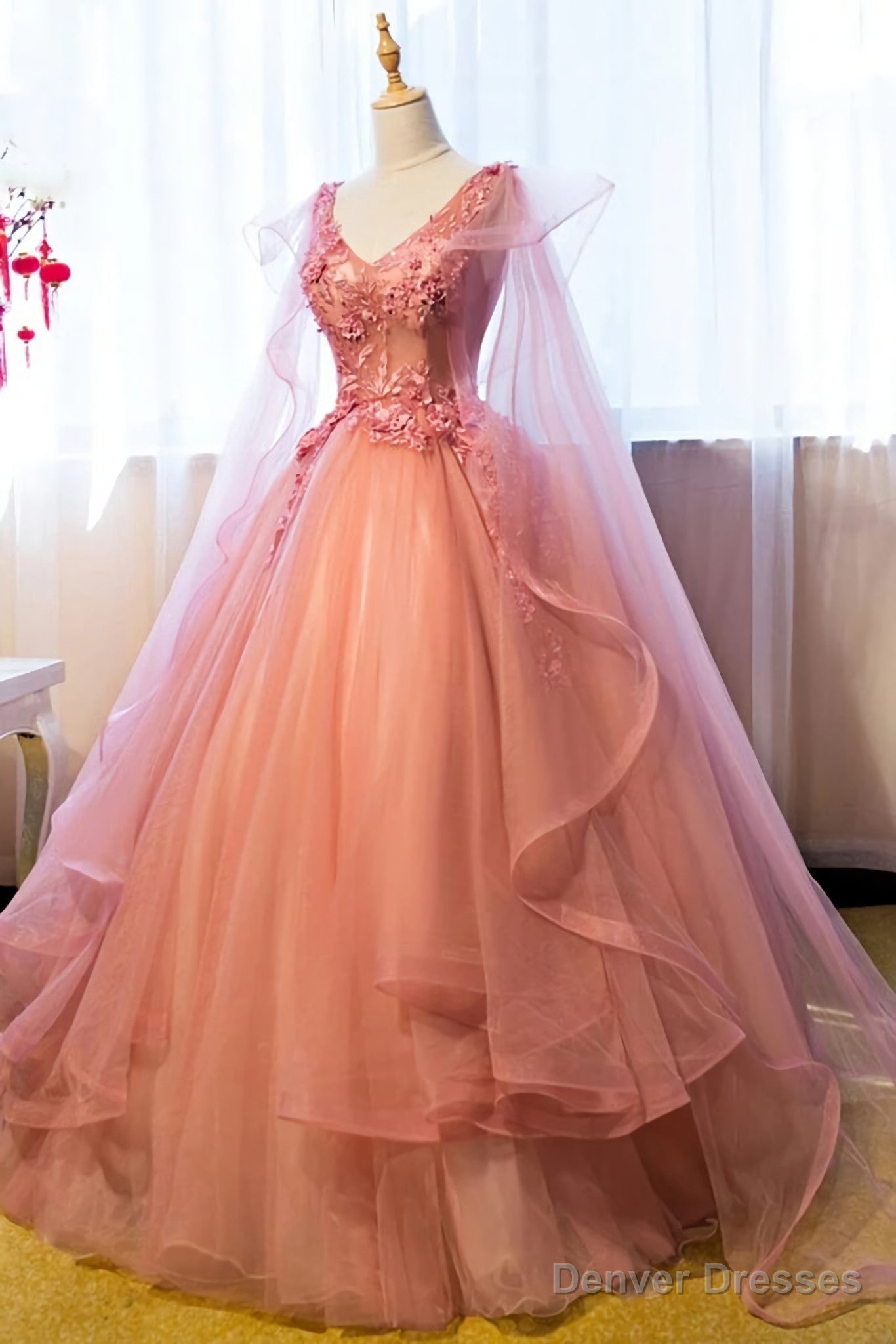 Tulle Sweet 16 With Lace Applique Long Party Dresses Main image