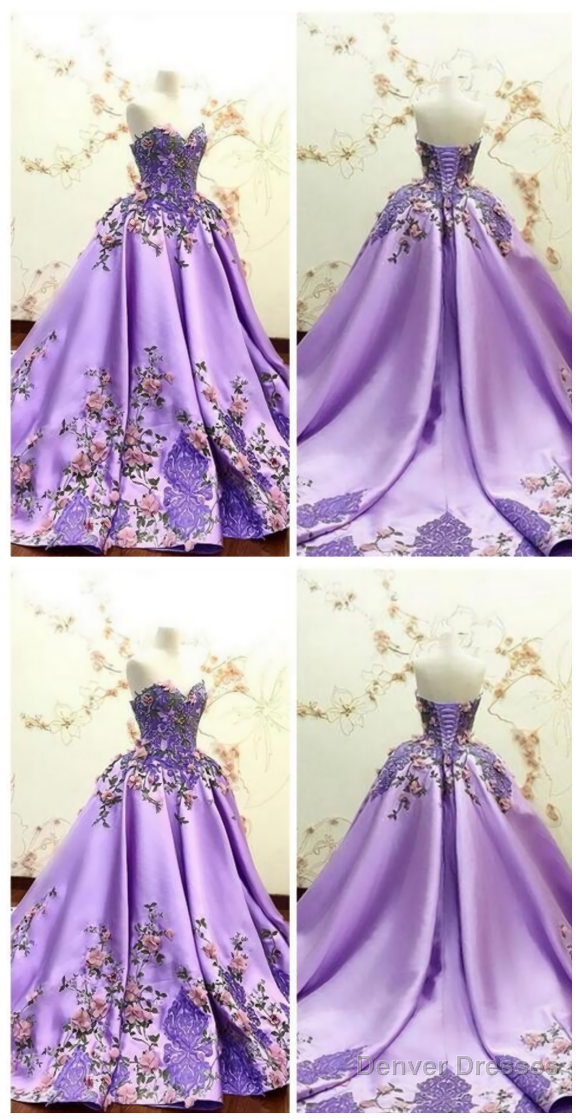 Beautiful Sweetheart 3D Flowers Adorned Prom Dresses, Embroidery Satin Lace Appliques Bandage Formal Special Occasion Evening Party Gowns Secondary image