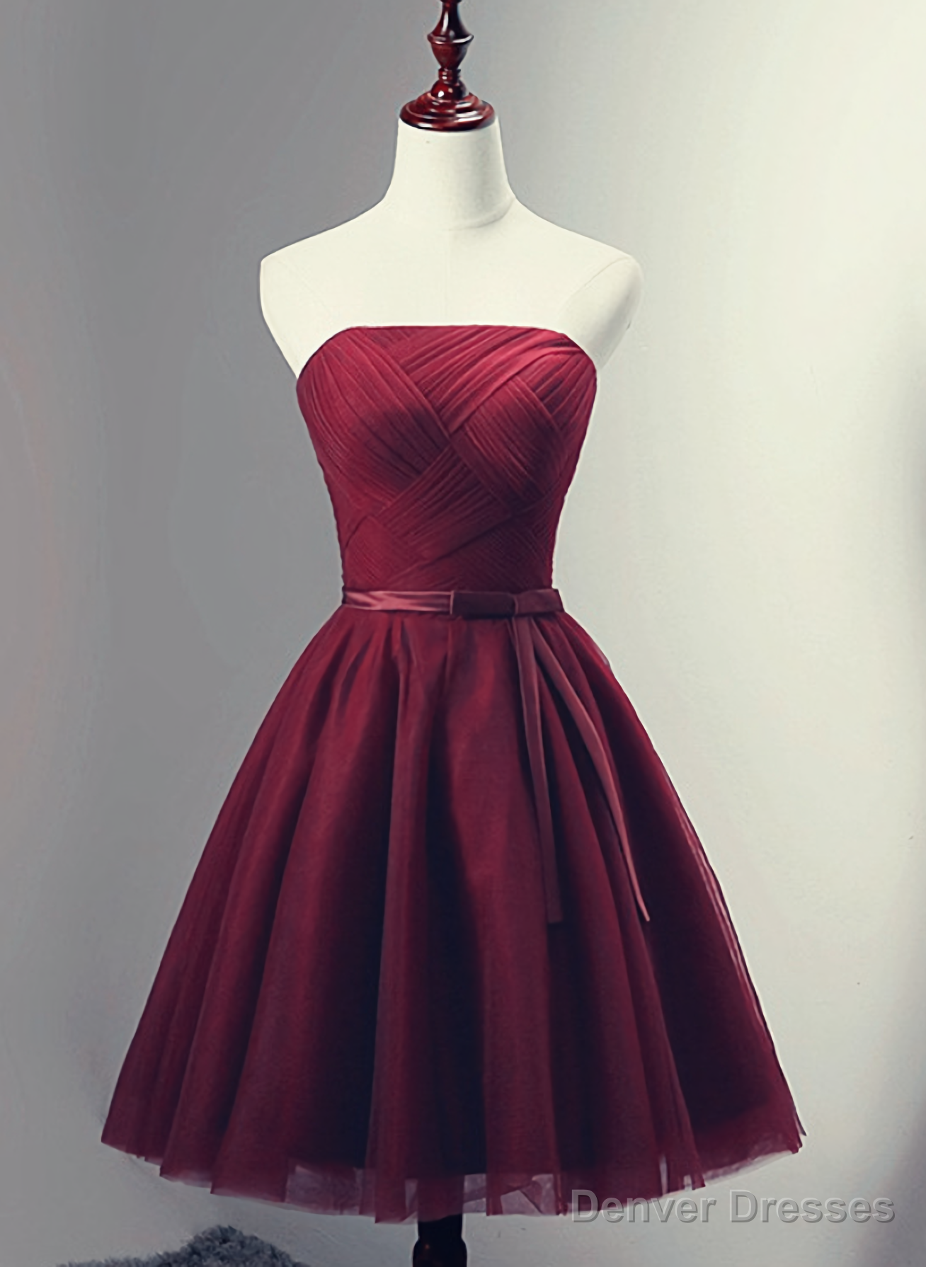 Beautiful Burgundy Knee Length Lace Up Tulle Party Dress, Homecoming Dress, Short Prom Dress Main image