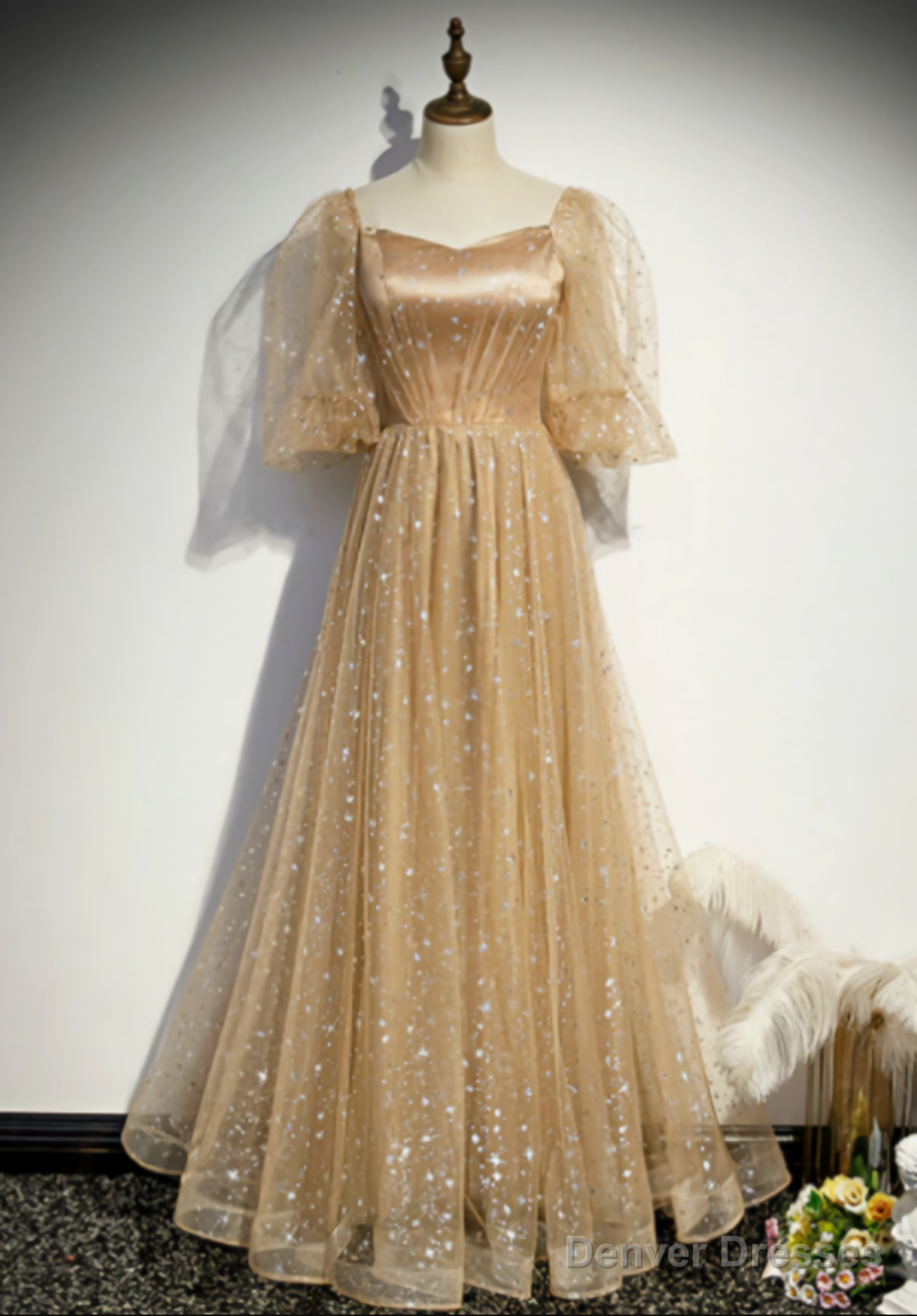 Tulle Embroidery Puff Sleeve Prom Dresses Main image