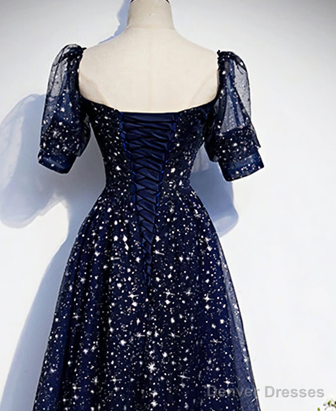 Tulle Square Short Sleeve Prom Dresses Secondary image