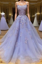 Long Backless Lavender Lace Prom Dress