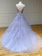 Long Backless Lavender Lace Prom Dress