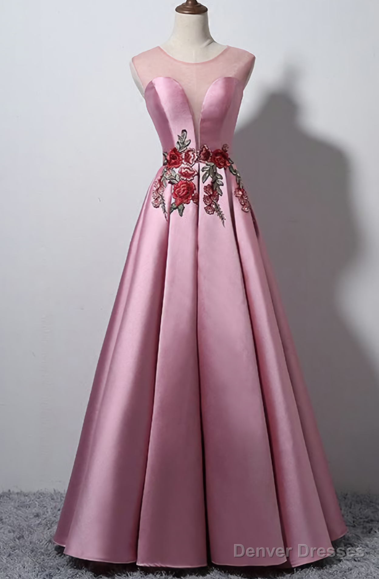 Sleeveless A Line Cap Sleeve Satin Floor Length O Neckline Long Evening Dresses Main image