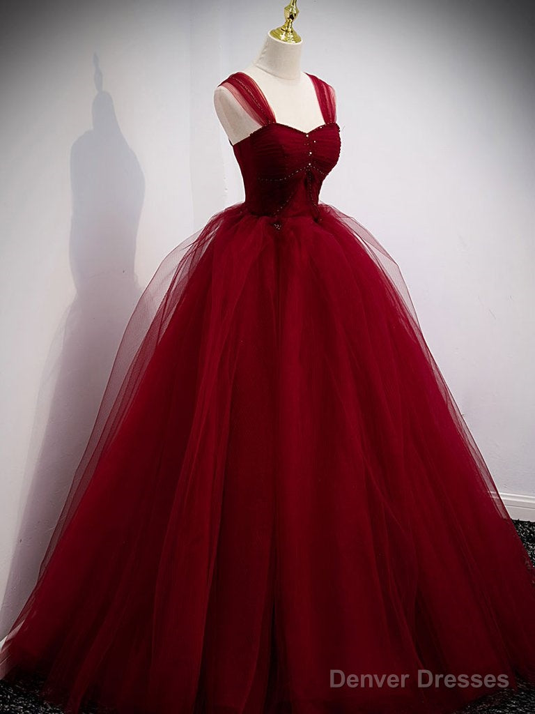Burgundy Sweetheart Tulle Long Prom Dress, Burgundy Evening Dress Secondary image