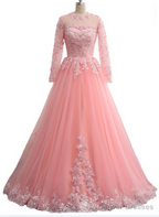 of Appliques long neck O a line long veils Evening Dresses