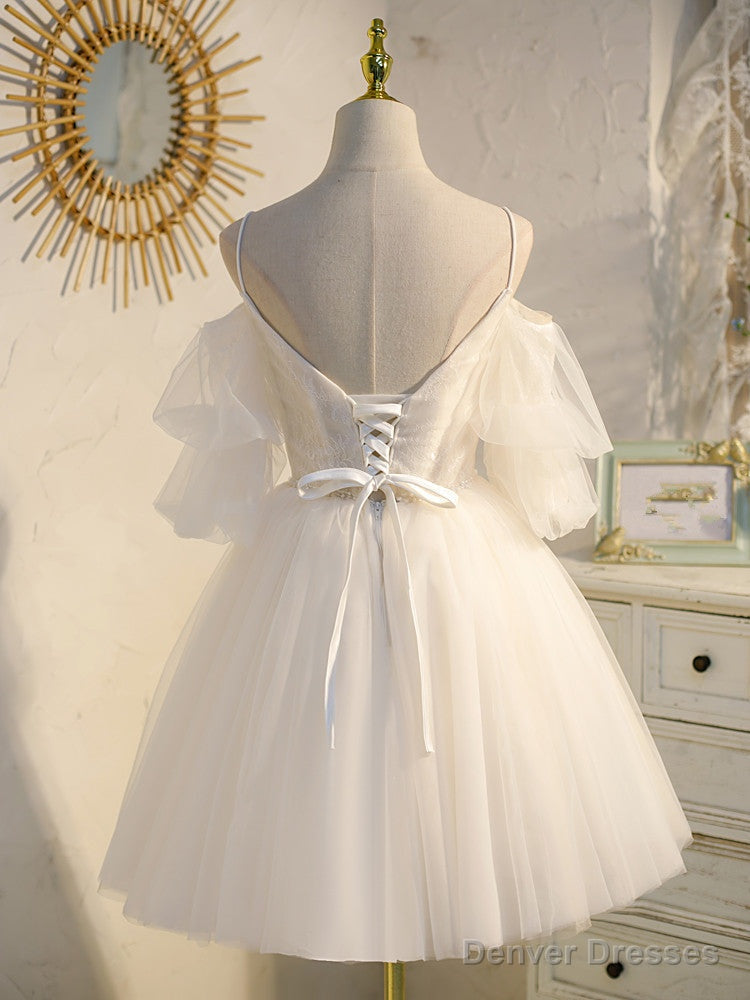 Cute White Short Tulle Off Shoulder White Prom Dresses Secondary image