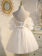 Cute White Short Tulle Off Shoulder White Prom Dresses
