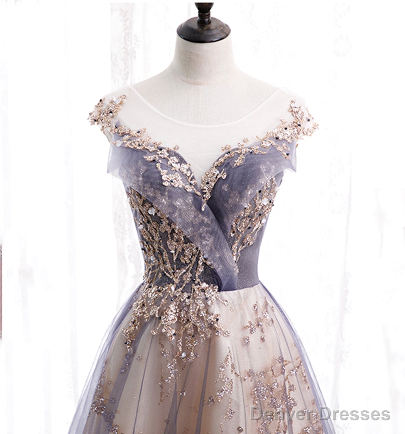 Cute Tulle Sequins Long Prom Dress, Evening Dress