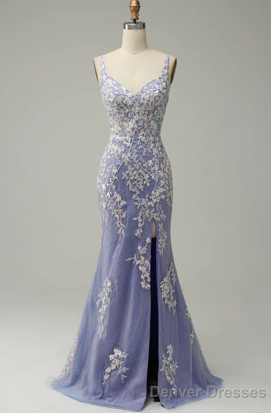 Elegant V Neck Mermaid Appliques Formal Prom Dress, Beautiful Banquet Long Party Dress Main image