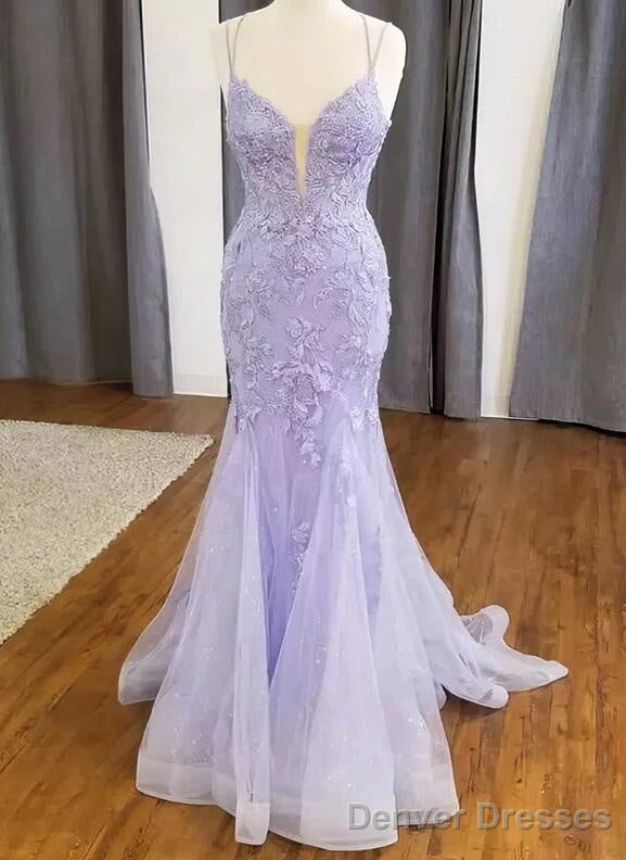 Straps Trumpet/mermaid V-neck Tulle Appliques Lace Prom Dresses Main image