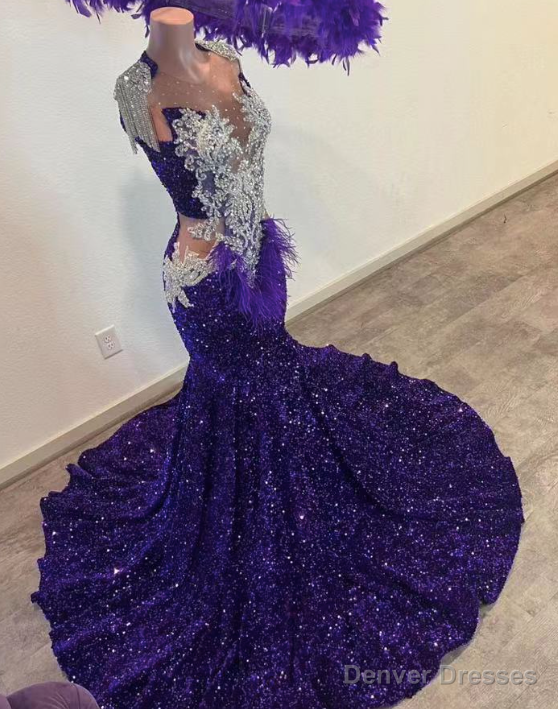 Purple Glitter Sparkly Prom Dresses Formal Occasion Dresses