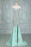 High Quality Mermaid Rhinestones Long Sexy Sweetheart Front Split Mint Chiffon Trumpet 2025 Prom Dresses