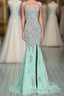 High Quality Mermaid Rhinestones Long Sexy Sweetheart Front Split Mint Chiffon Trumpet 2024 Prom Dress