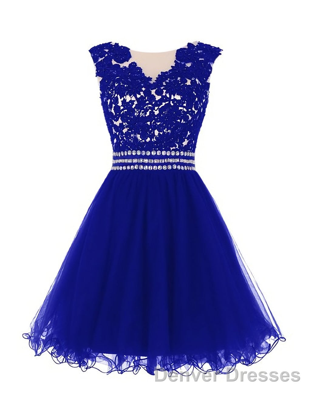 Navy Blue Lace Short With Waist Beadings Royal Blue Custom Made Mini Length Women Skirt Prom Dress