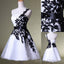 Vintage Black Lace White Organza Short One Shoulder Belt Custom Made Prom Dresses