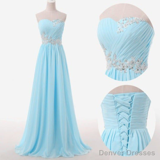 Light Blue Prom Dresses, Sweetheart Evening Gowns Modest Formal Dresses, Beaded Prom Dresses, 2025 Fashion Evening Gown Corset Evening Dress Main image