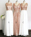 Rose Gold Sequin White Chiffon V Neck Sexy Long Elegant Simple Prom Dresses