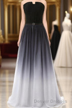 Hot Sales Navy Blue Ombre Gradient Chiffon Long Black Belt Ombre Black Gradient Custom Made Cheap Women Prom Dress