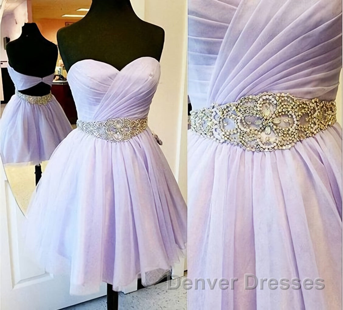 Charming Empire Waist Lavender Sweetheart Backless Short Fashion Beaded Belt Short For Sweet 16 Mini Length Skirt Prom Dress Secondary image