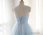 Simple Light Blue Short Tulle Cheap Elegant Charming Homecoming Dress