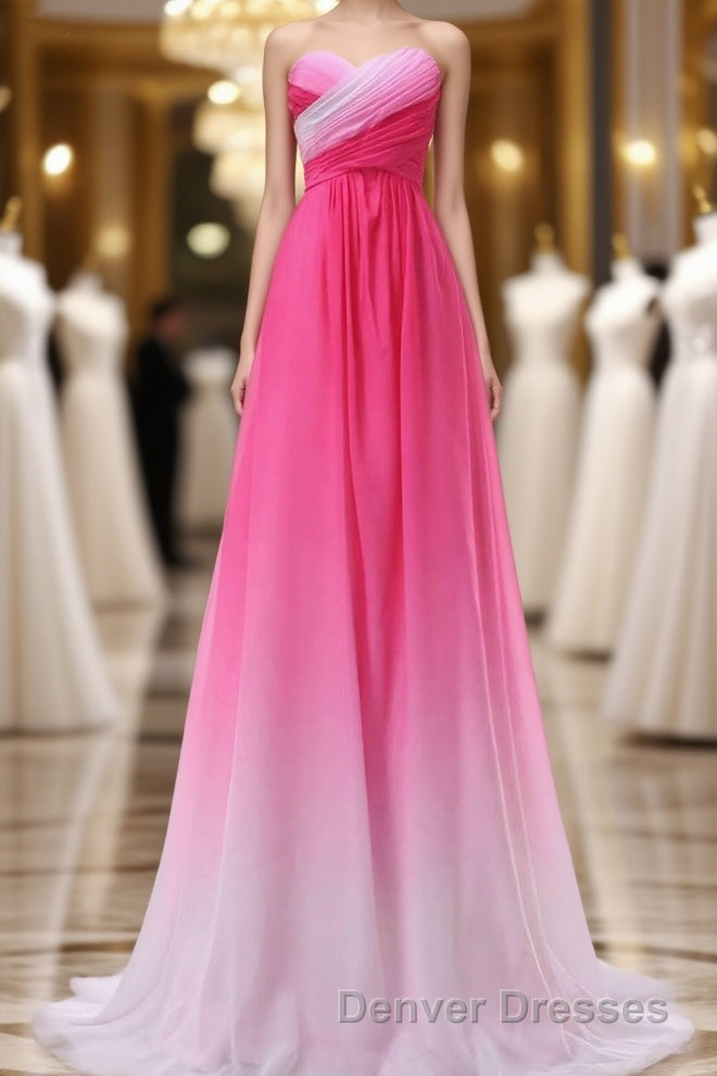 Pretty Pink Sweetheart Long Gradient Chiffon Elegant Prom Dress Main image