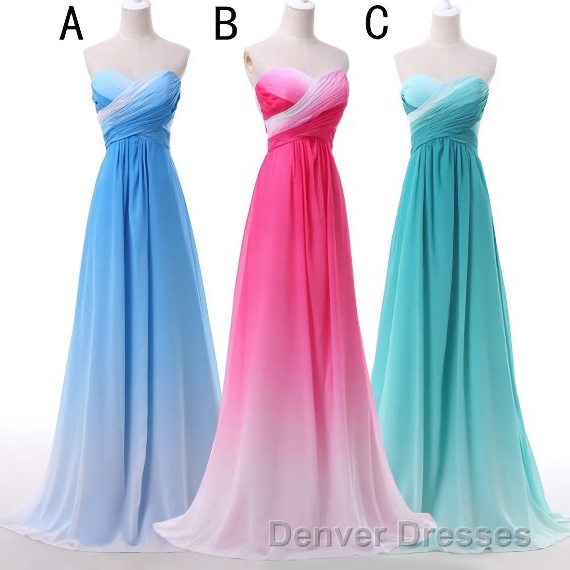 Pretty Pink Sweetheart Long Gradient Chiffon Elegant Prom Dress