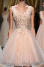 Blush Pink V Neck Applique Short Top Selling 2024 Homecoming Dress