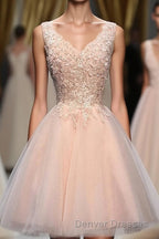 Blush Pink V Neck Applique Short Top Selling 2024 Homecoming Dress