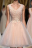 Blush Pink V Neck Applique Short Top Selling 2024 Homecoming Dress