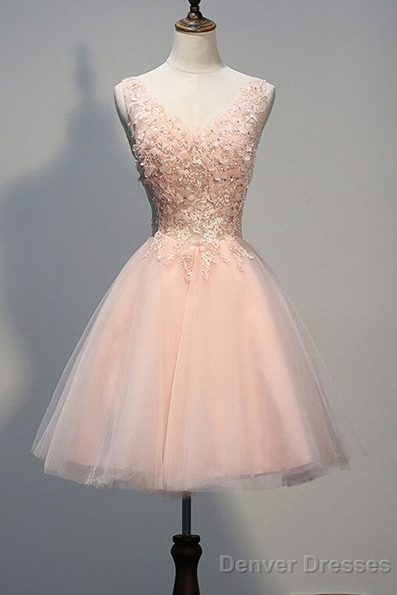 Blush Pink V Neck Applique Short 2025 Homecoming Dresses Main image