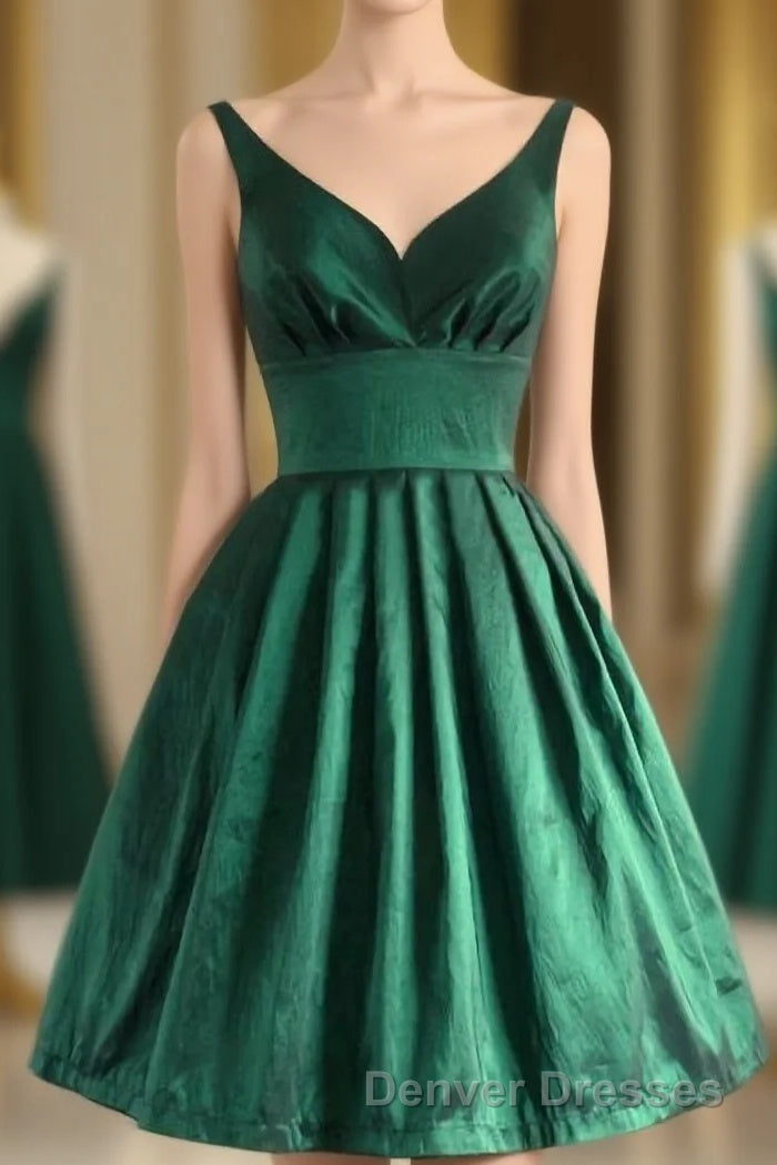 V Neck Green Short Handmade Charming Homecming Simple Homecoming Dress Main image