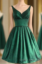 V Neck Green Short Handmade Charming Homecming Simple Homecoming Dress