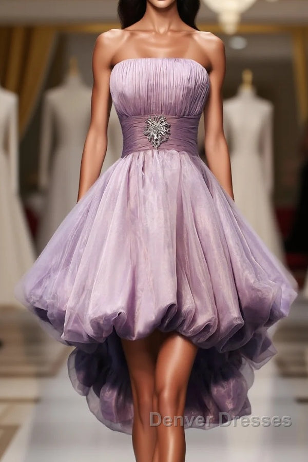 Gorgeous Strapless High Low Beaded Pretty Handmade For Teens Homecoming Dress Main image