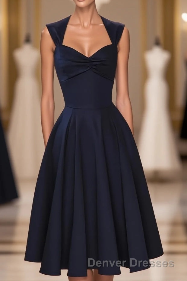 Vintage Simple Short Navy Blue Elegant Handmade Homecoing Homecoming Dress Main image