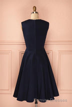 Vintage Simple Short Navy Blue Elegant Handmade Homecoing Homecoming Dress