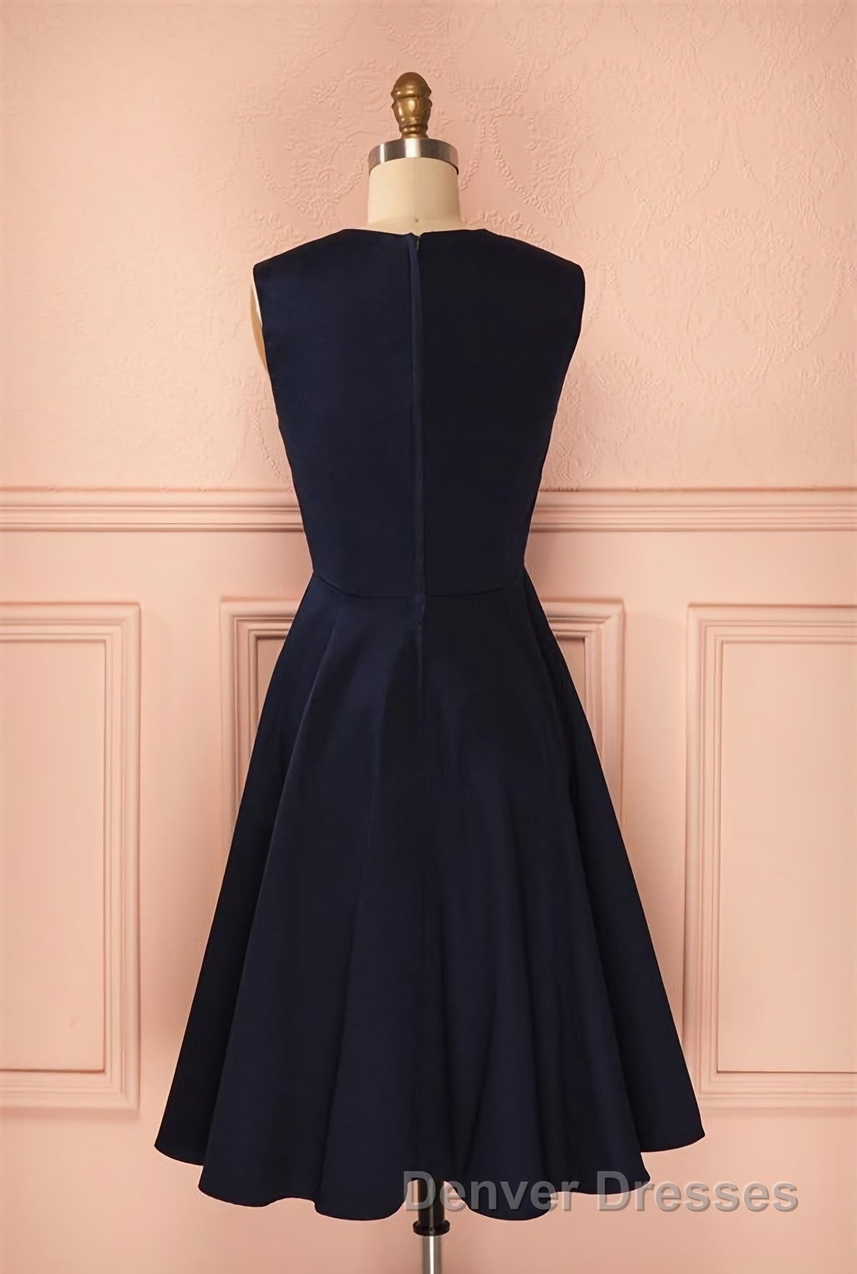 Vintage Simple Short Navy Blue Elegant Handmade Homecoing Homecoming Dress