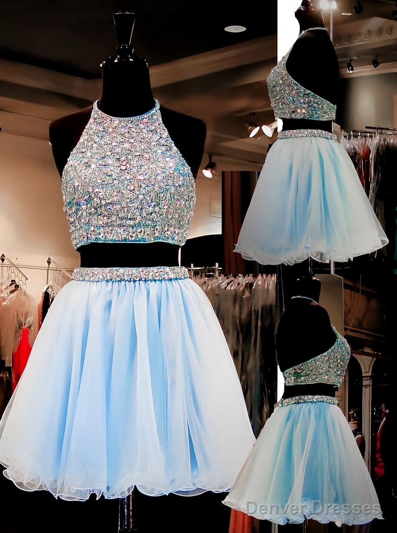 Light Sky Blue Tulle 2 Pieces Two Piece Sweet 16 Homecoming Dresses Secondary image