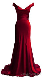 red mermaid off shoulder navy blue prom Dress mermaid satin backless charming formal evening gowns 2024 party Dress