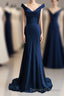 red mermaid off shoulder navy blue prom Dress mermaid satin backless charming formal evening gowns 2024 party Dress