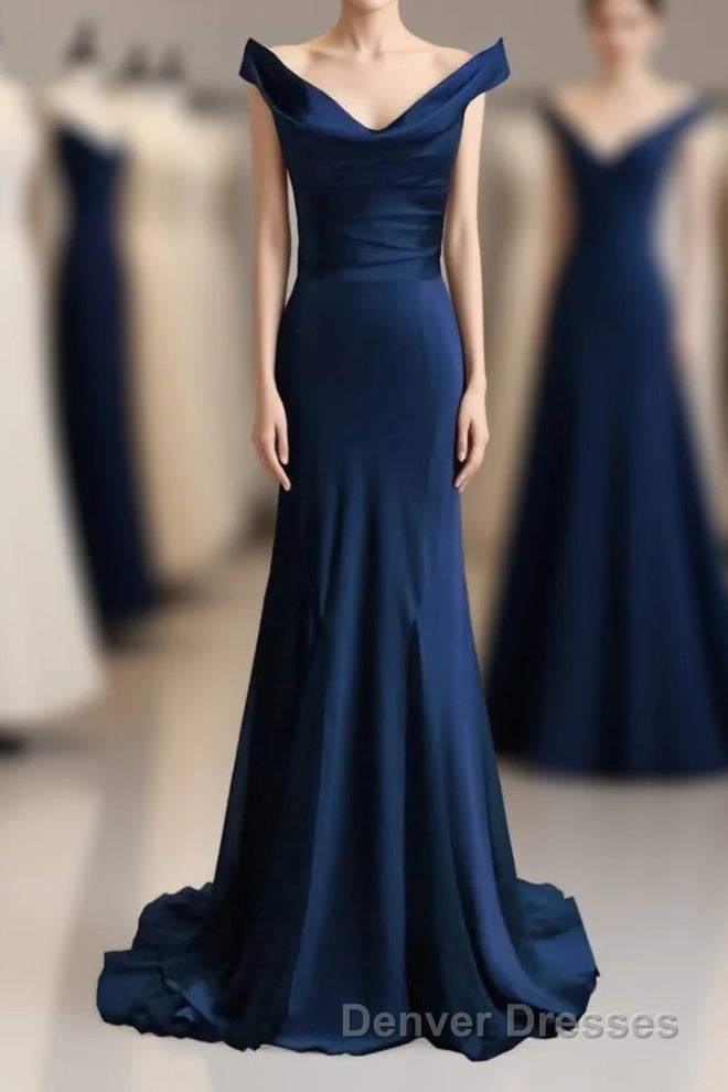 red mermaid off shoulder navy blue prom Dress mermaid satin backless charming formal evening gowns 2024 party Dress Main image