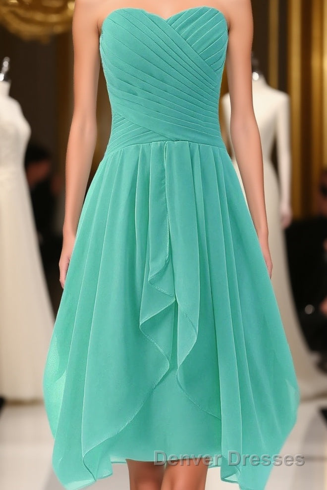Mint A Line Sweetheart Ruffles Short Front High Low Cheap Short Prom Dress Main image