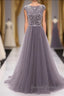 Grey Beading With Flower Type Modest Long Floor Length For Teens Prom Dress