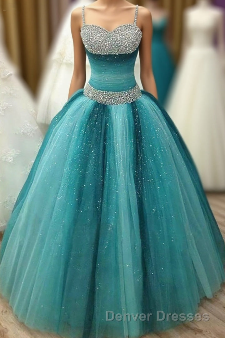 Spaghetti Straps Long Beading Sequin Shiny Modest For Teens Prom Dress