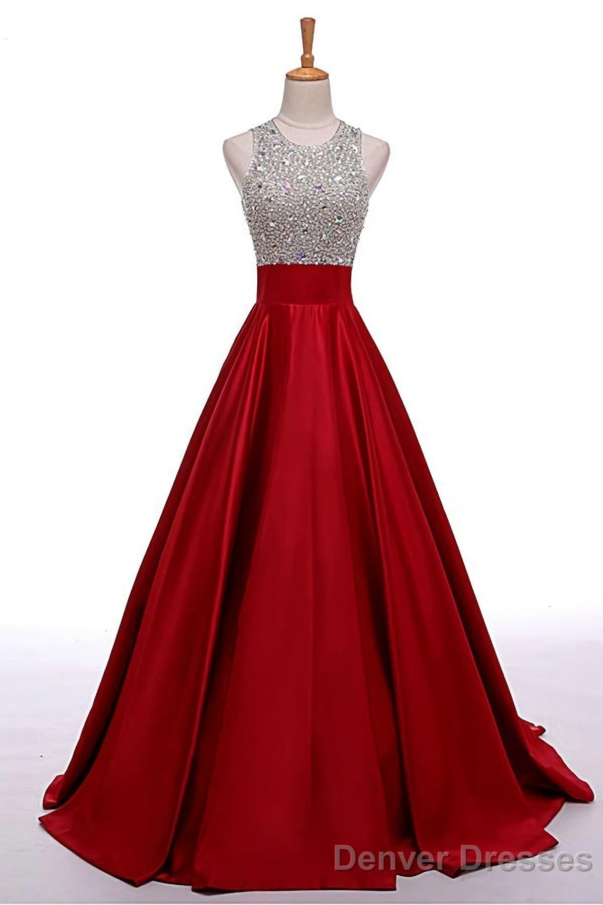 High Low Beaded Red Beautiful Simple Modest Prom Dresses Main image