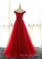 Off The Shoulder Red A Line Pleated Long Red Prom Dress