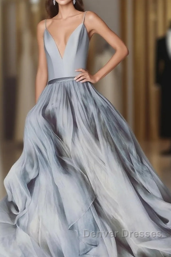 Spaghetti Straps V Neck Long Senior Women Prom Dress Main image