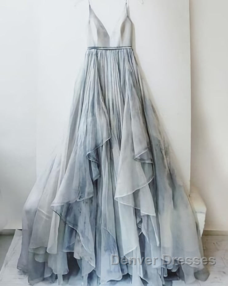 Spaghetti Straps V Neck Long Senior Women Prom Dress